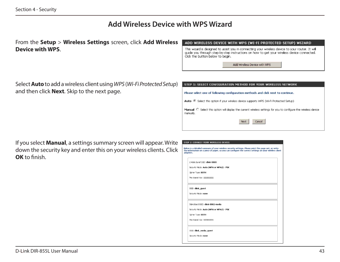 D-Link DIR855L manual Add Wireless Device with WPS Wizard 