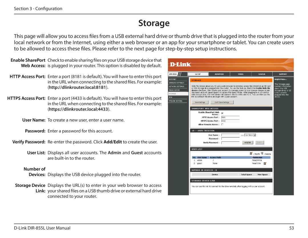 D-Link DIR855L manual Storage, Number 