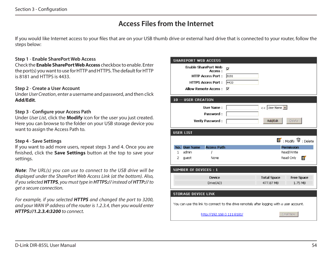 D-Link DIR855L manual Access Files from the Internet, Add/Edit Configure your Access Path, Save Settings 