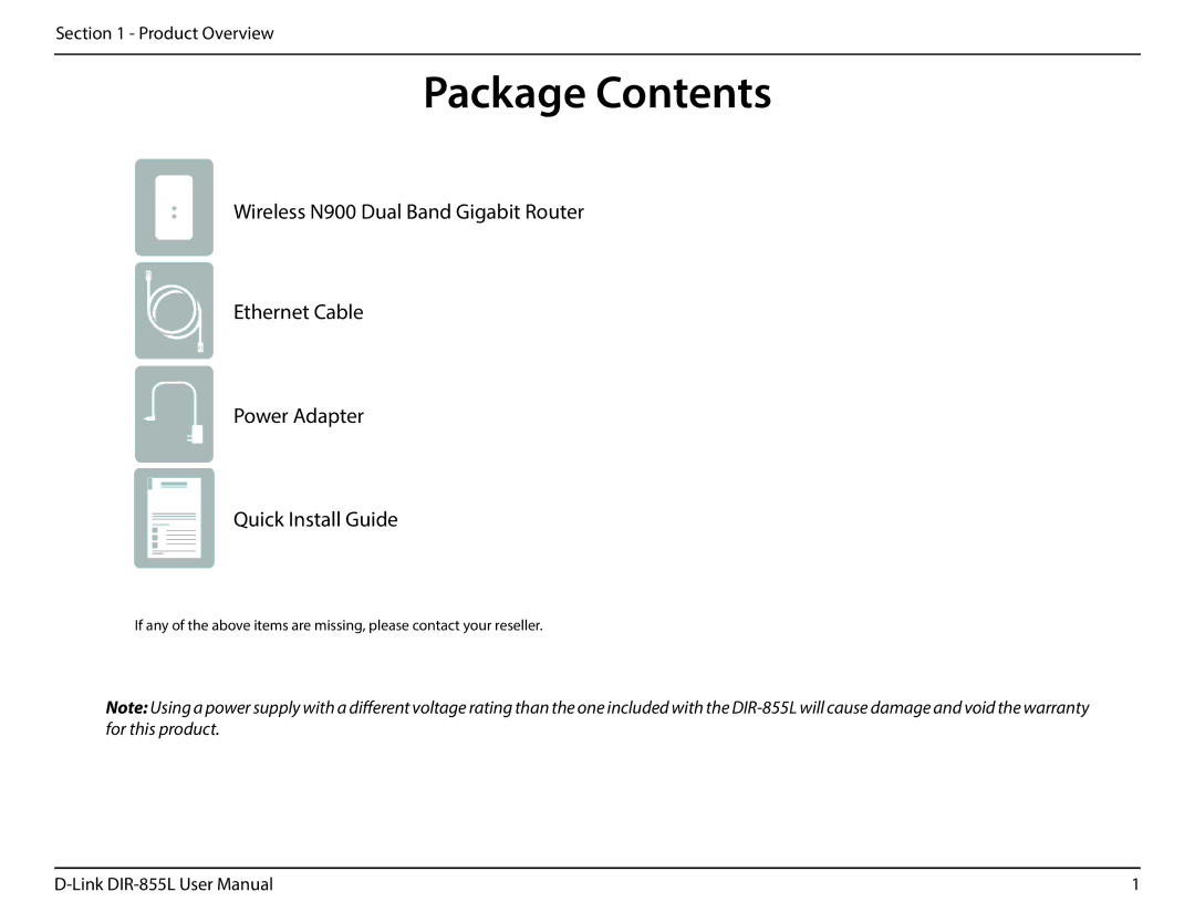 D-Link DIR855L manual ProductPackageOverviewContents 