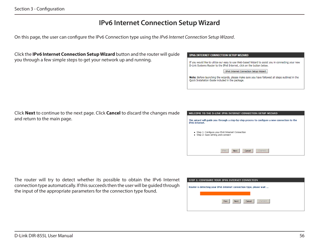 D-Link DIR855L manual IPv6 Internet Connection Setup Wizard 