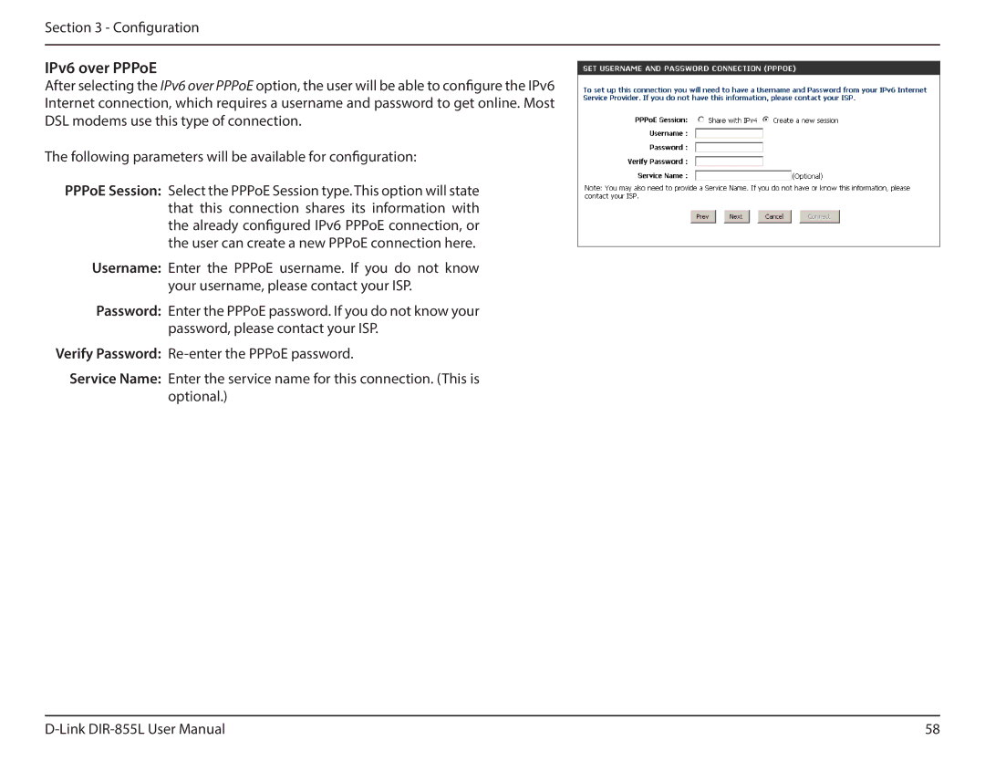 D-Link DIR855L manual IPv6 over PPPoE 