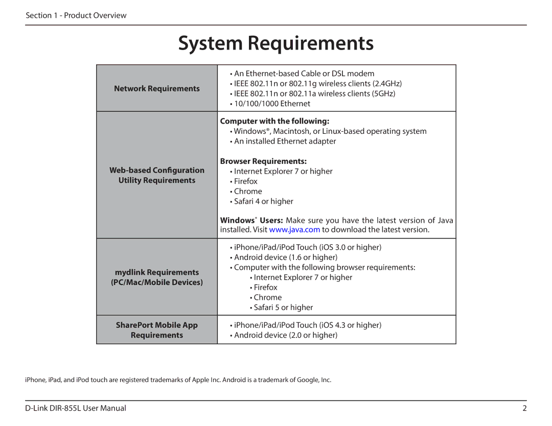 D-Link DIR855L manual System Requirements, Computer with the following, Browser Requirements 