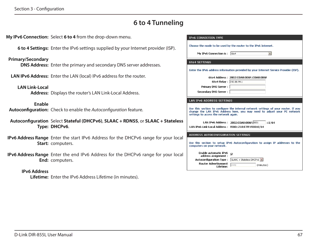 D-Link DIR855L manual To 4 Tunneling, Primary/Secondary, LAN Link-Local 