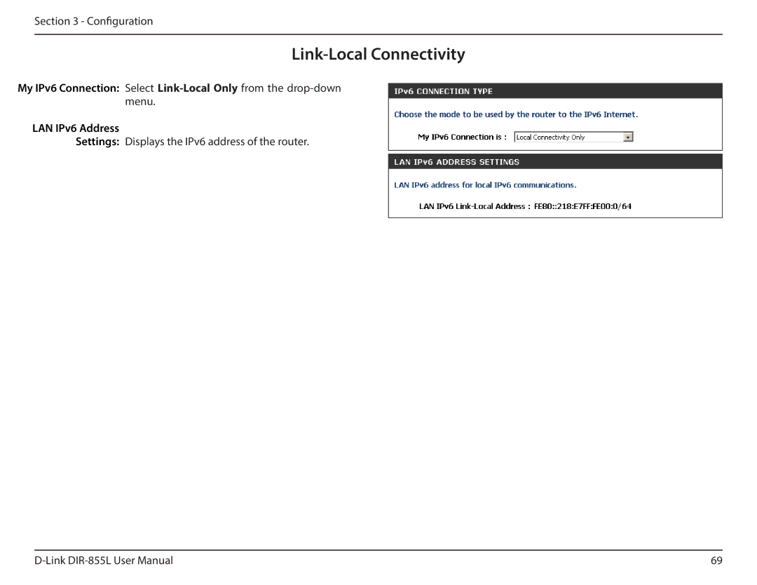 D-Link DIR855L manual Link-Local Connectivity 