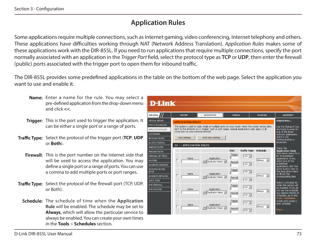 D-Link DIR855L manual Application Rules 