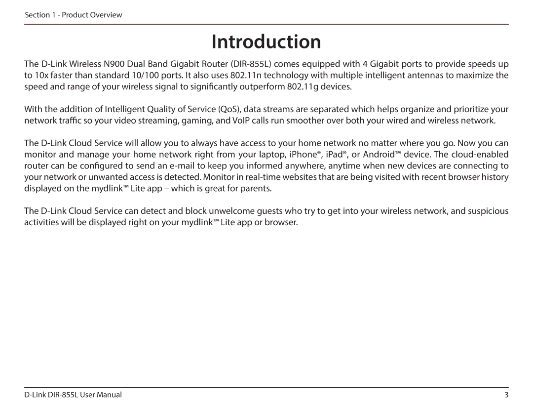 D-Link DIR855L manual Introduction 