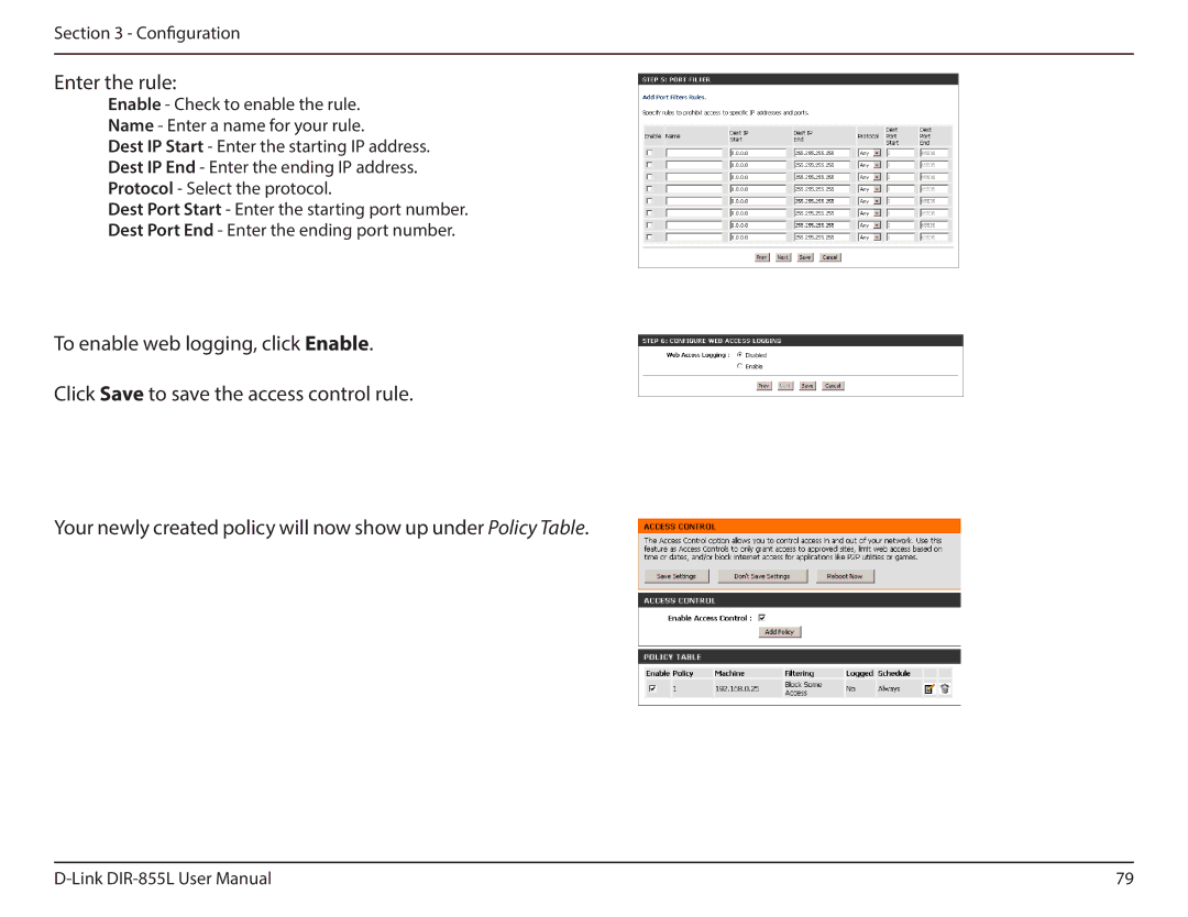 D-Link DIR855L manual Enter the rule 