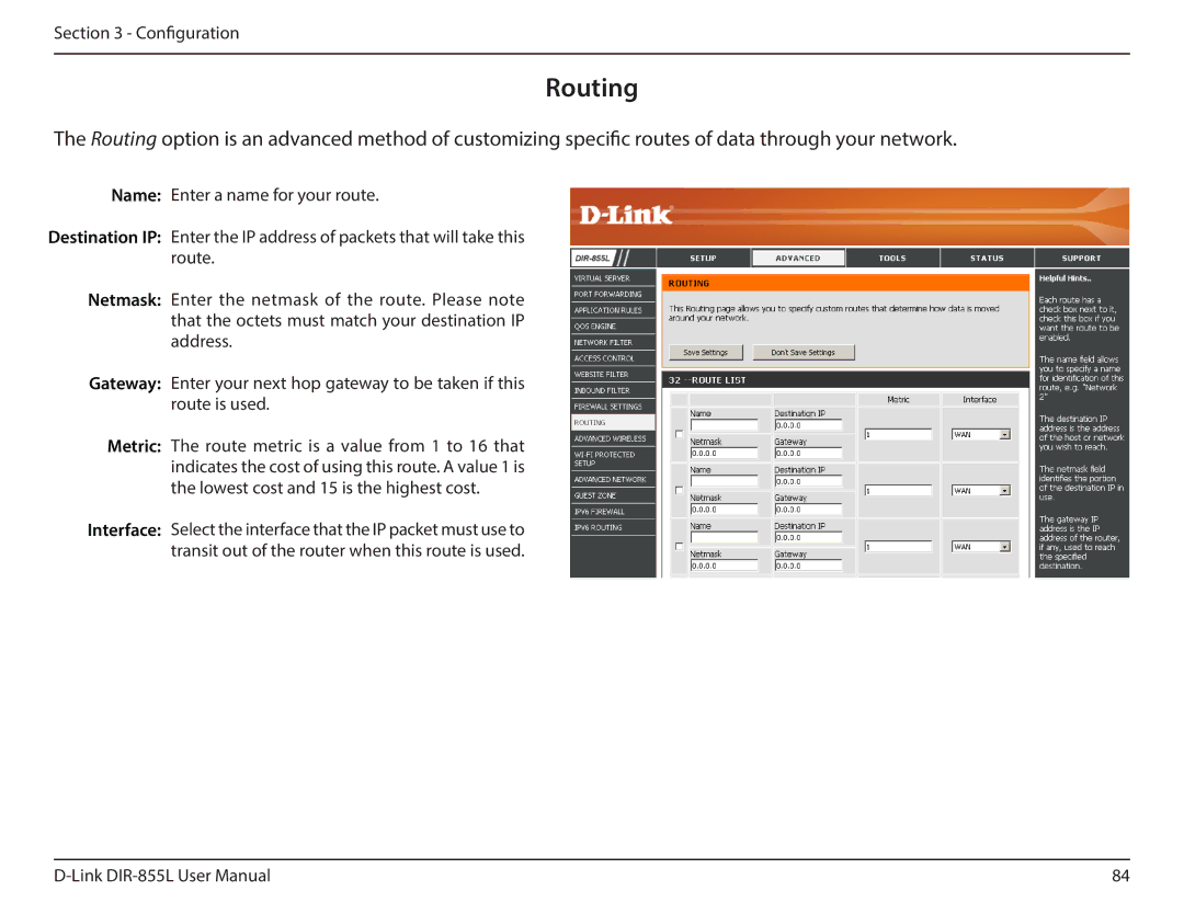 D-Link DIR855L manual Routing 