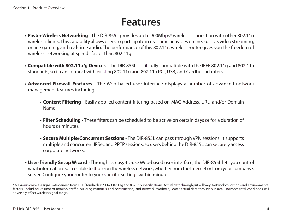 D-Link DIR855L manual Features 