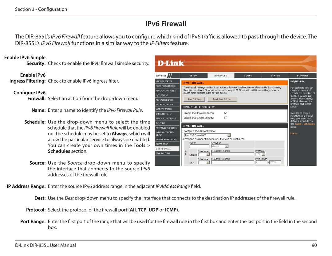 D-Link DIR855L manual IPv6 Firewall, Enable IPv6 Simple, Configure IPv6 