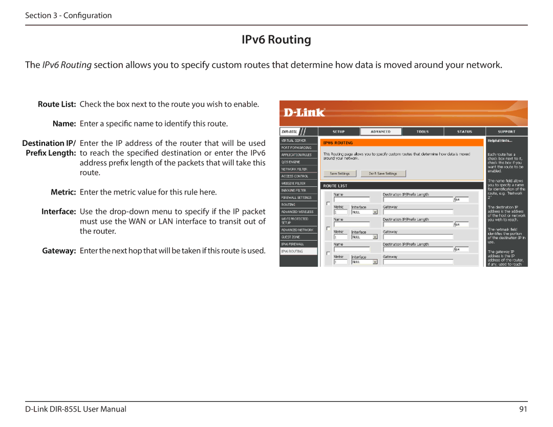 D-Link DIR855L manual IPv6 Routing 