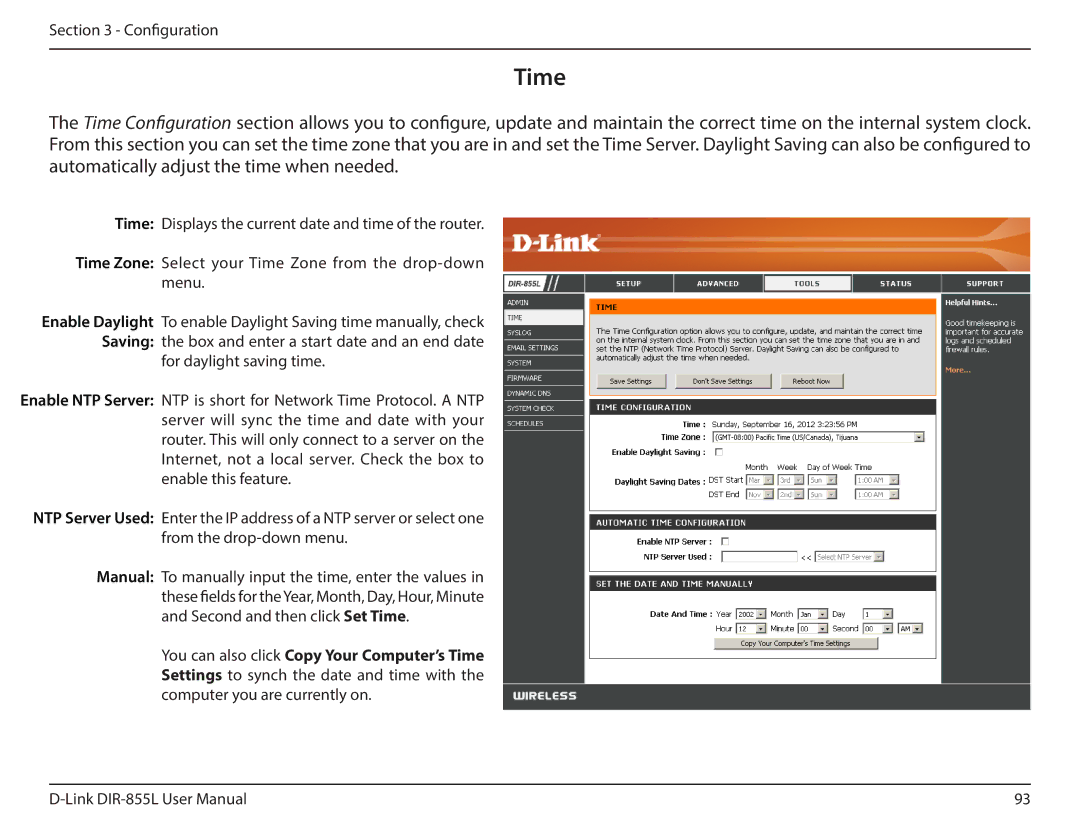 D-Link DIR855L manual Time 