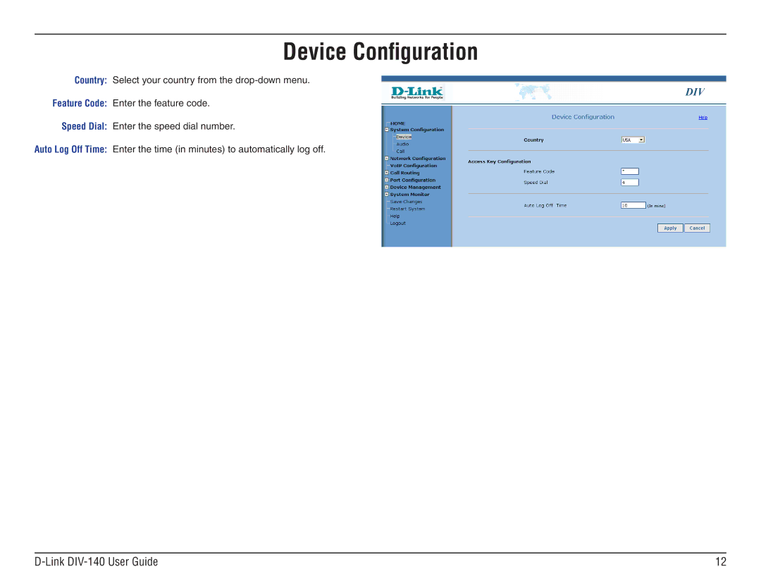 D-Link DIV-140 manual Device Configuration 