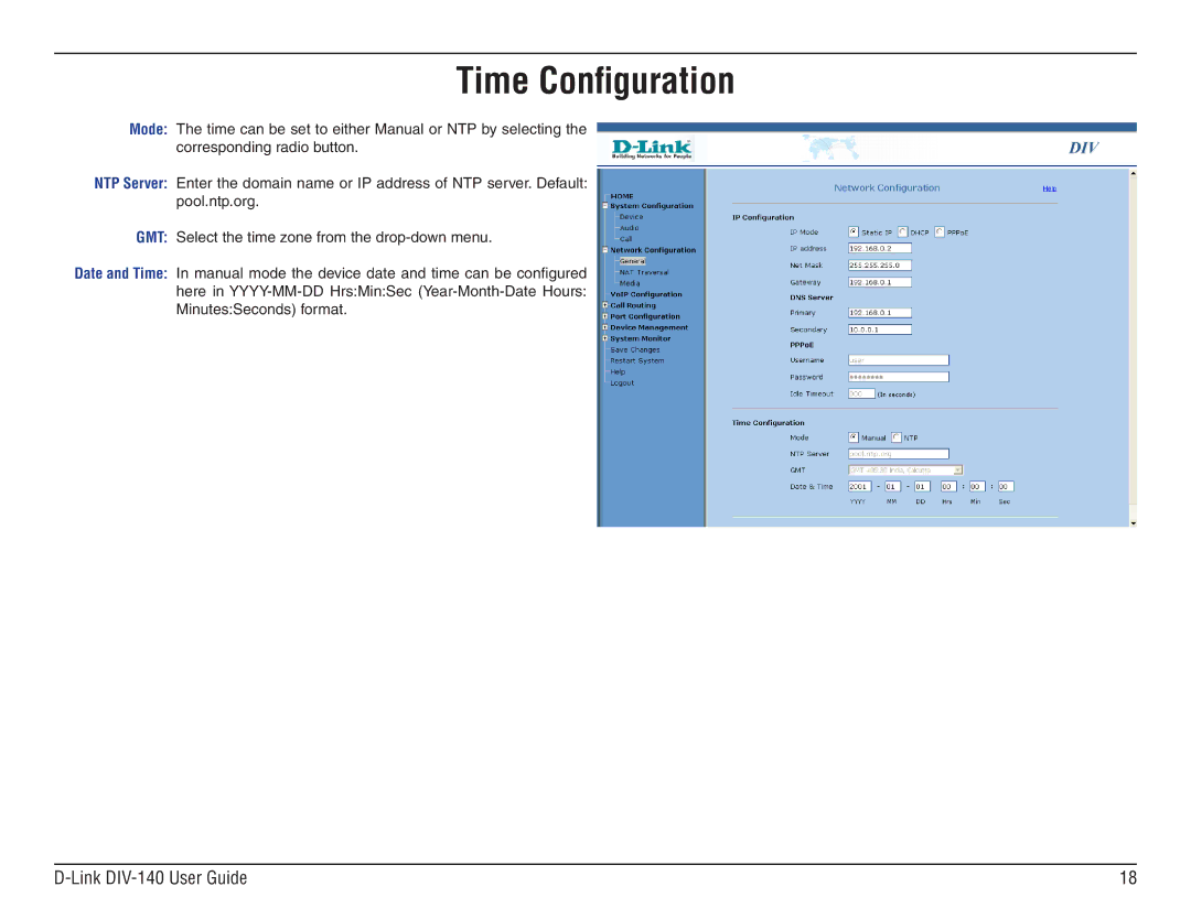 D-Link DIV-140 manual Time Configuration 