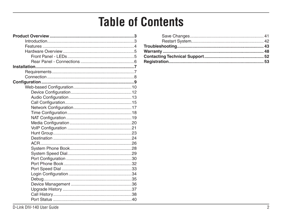 D-Link DIV-140 manual Table of Contents 