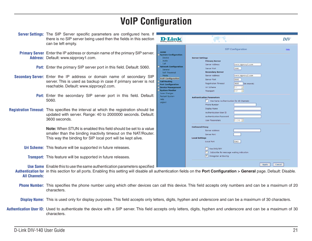 D-Link DIV-140 manual VoIP Configuration, All Channels 