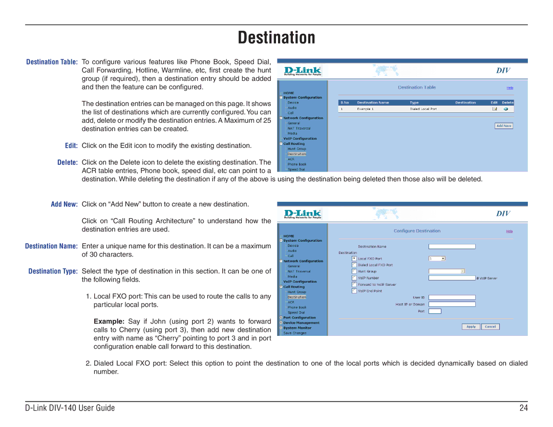 D-Link DIV-140 manual Destination 