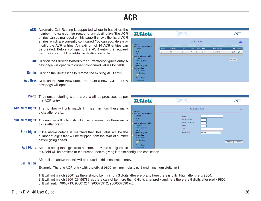 D-Link DIV-140 manual Acr 