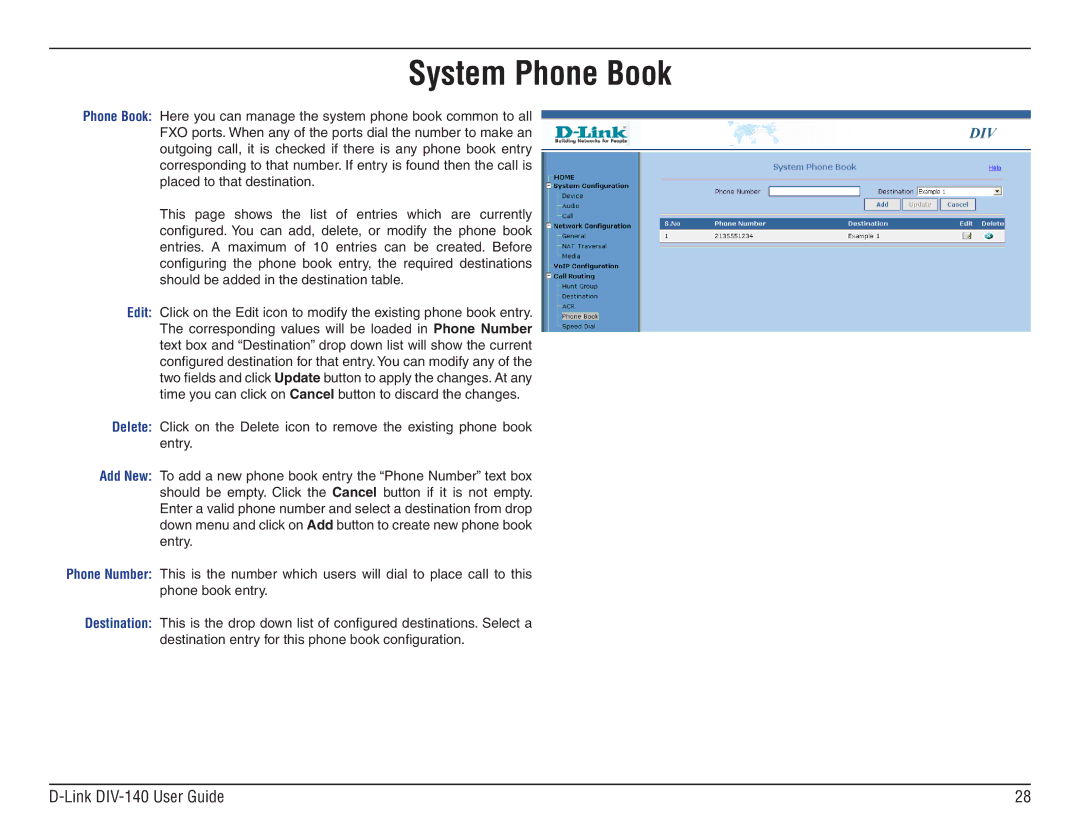 D-Link DIV-140 manual System Phone Book 