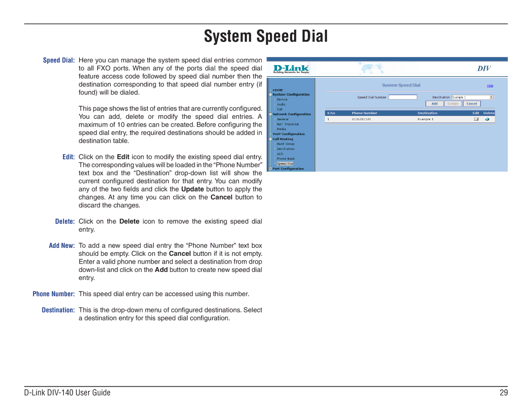 D-Link DIV-140 manual System Speed Dial 