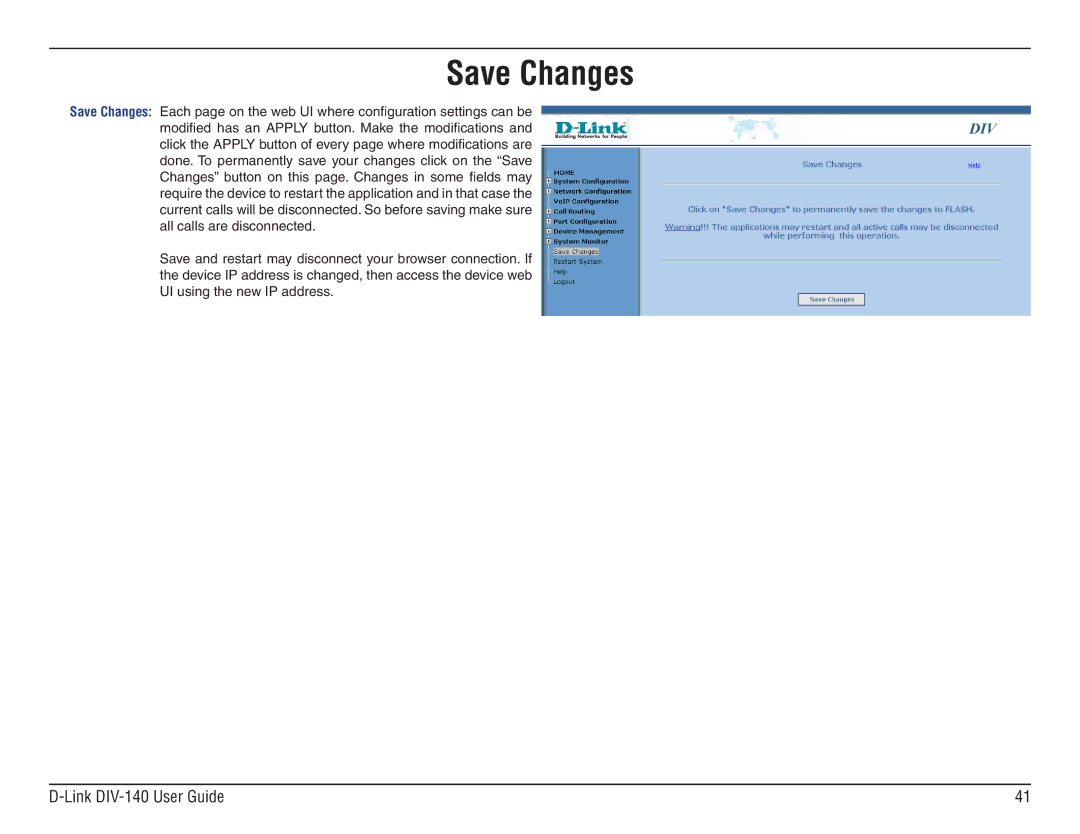 D-Link DIV-140 manual Save Changes 