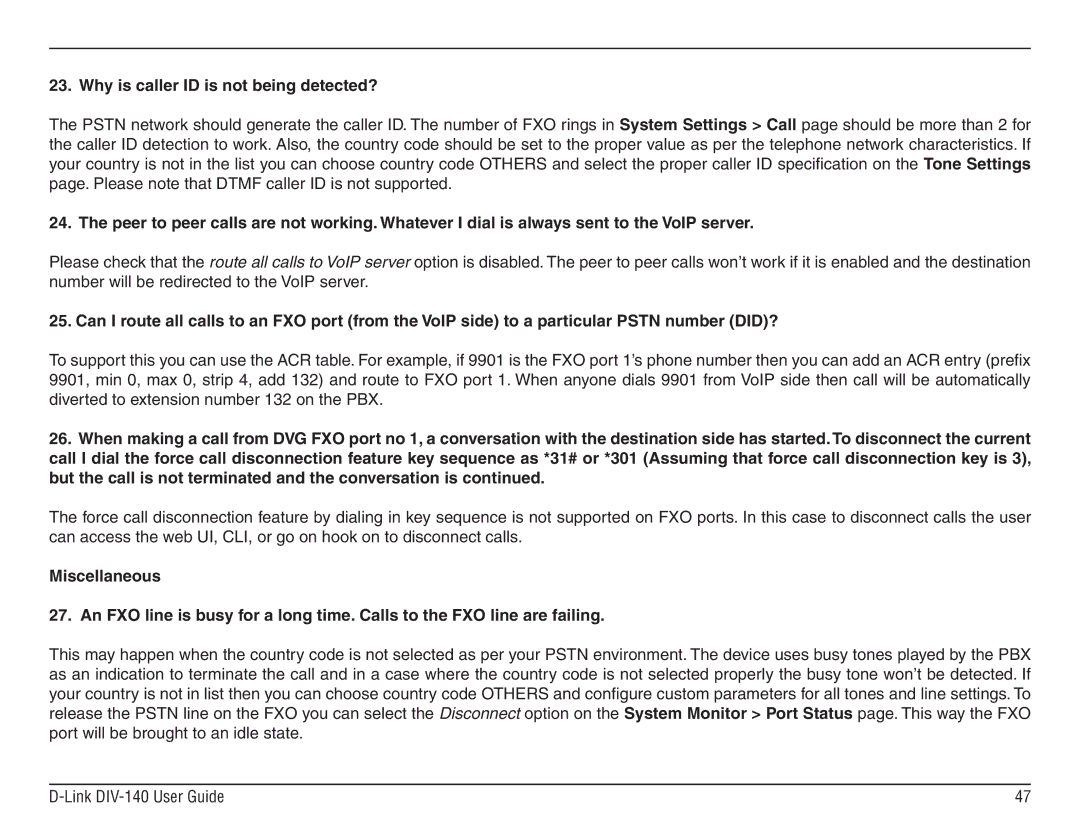 D-Link DIV-140 manual Why is caller ID is not being detected? 