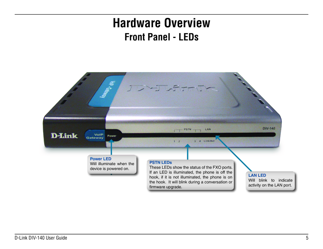 D-Link DIV-140 manual Hardware Overview, Front Panel LEDs 