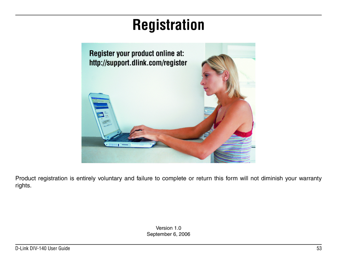 D-Link DIV-140 manual Registration 