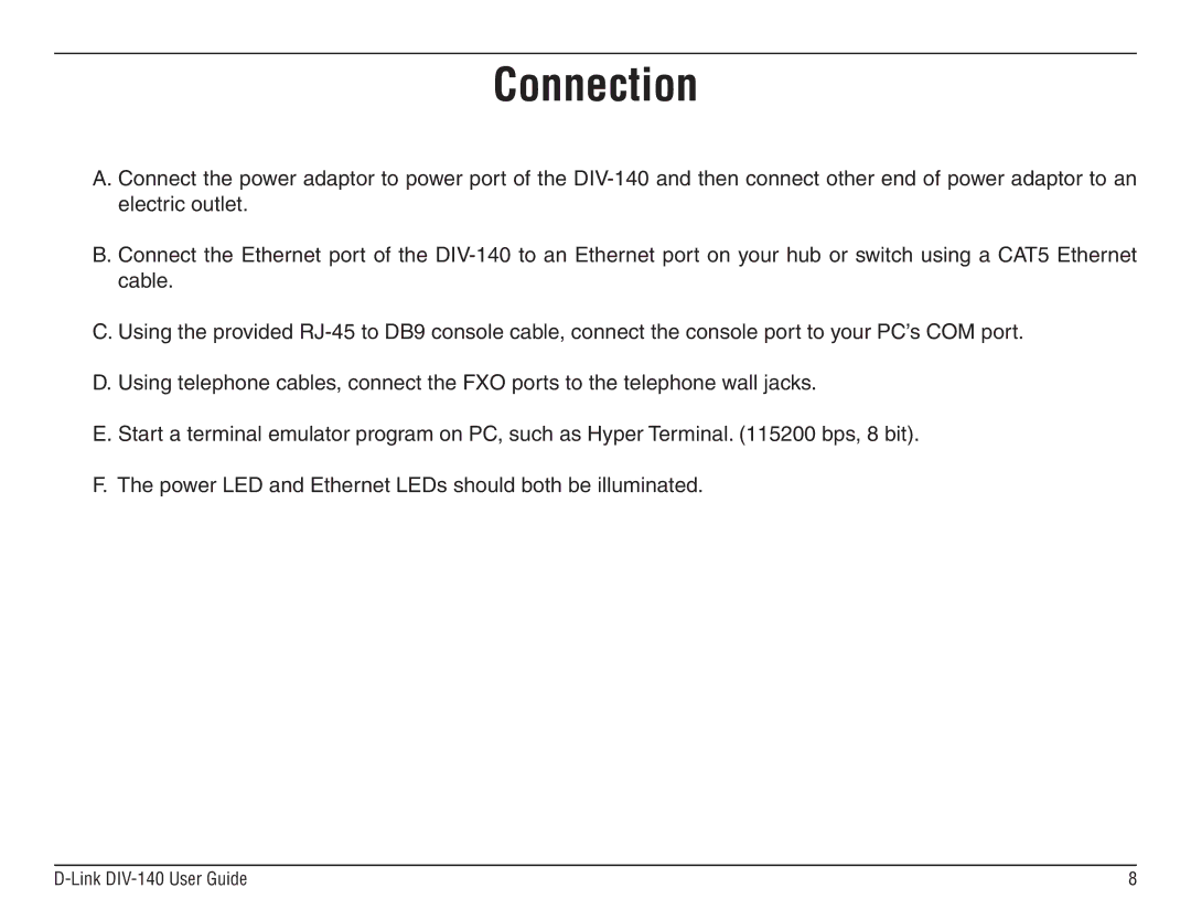 D-Link DIV-140 manual Connection 