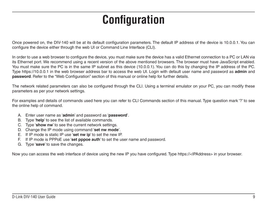 D-Link DIV-140 manual Configuration 