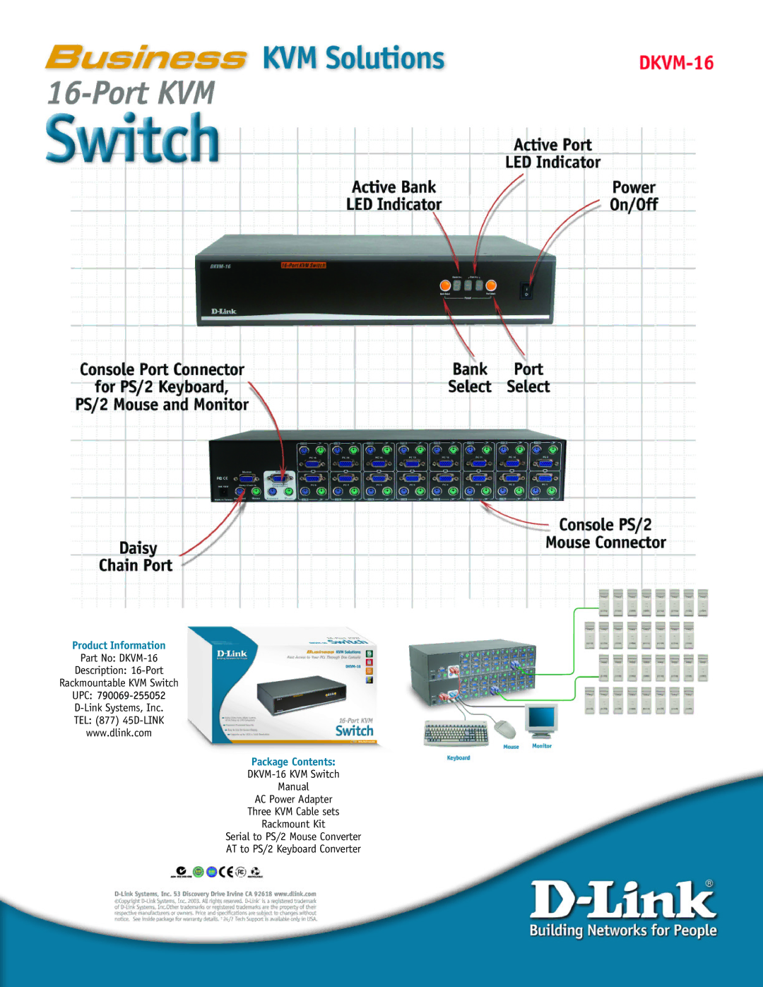 D-Link DKVM-16 manual Product Information, Package Contents 