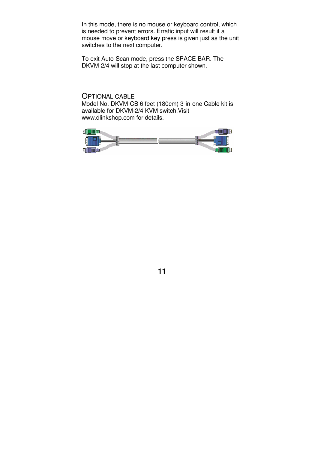 D-Link DKVM-2/4 user manual Optional Cable 