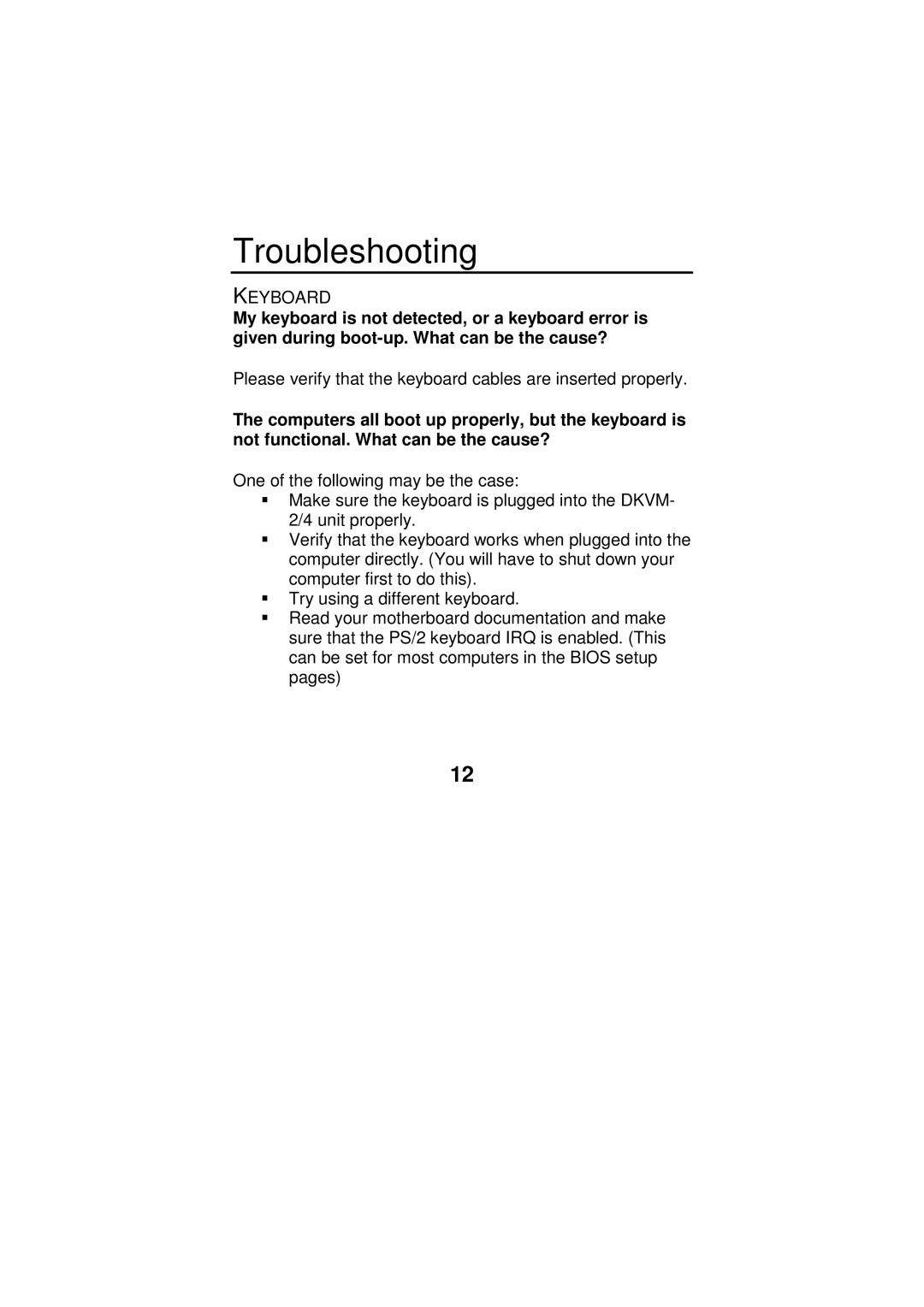 D-Link DKVM-2/4 user manual Troubleshooting 