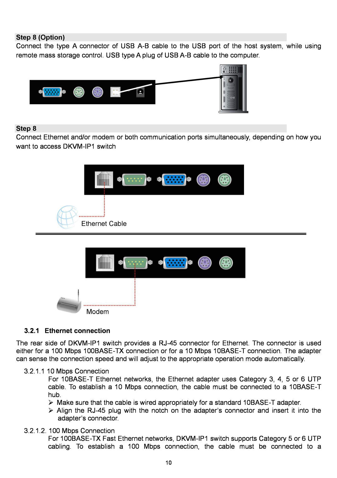 D-Link DKVM-IP1 manual Option, Ethernet connection, Step, Ethernet Cable Modem 