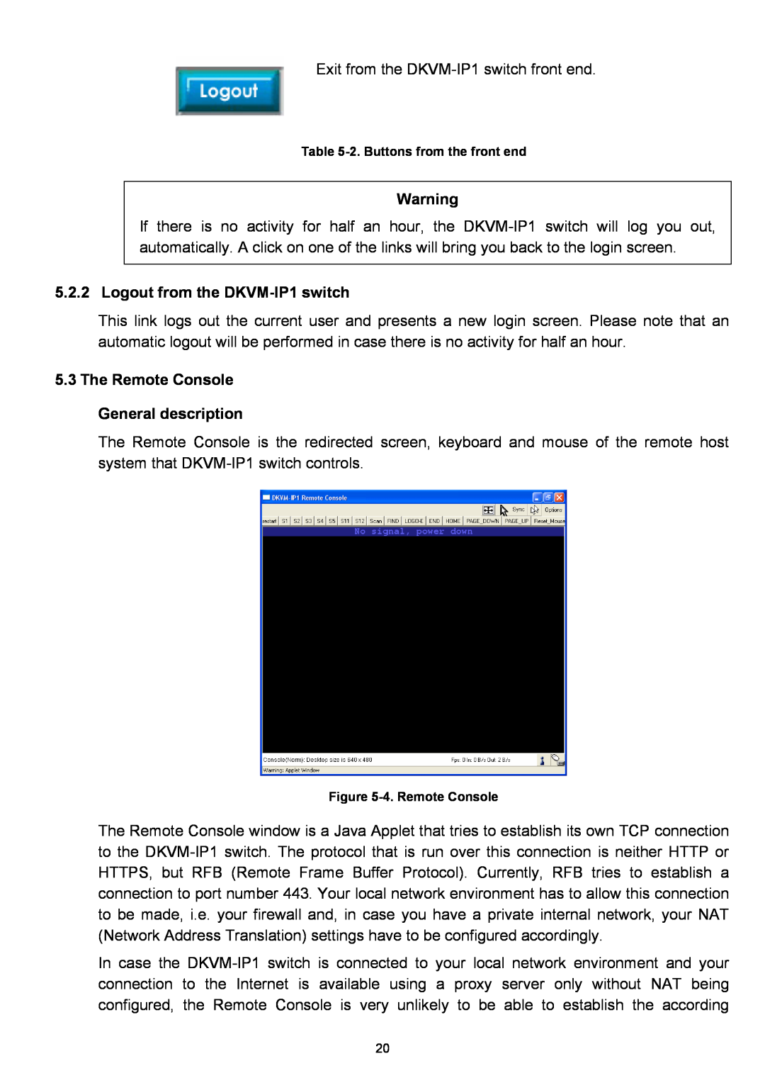 D-Link manual Logout from the DKVM-IP1 switch, The Remote Console General description 
