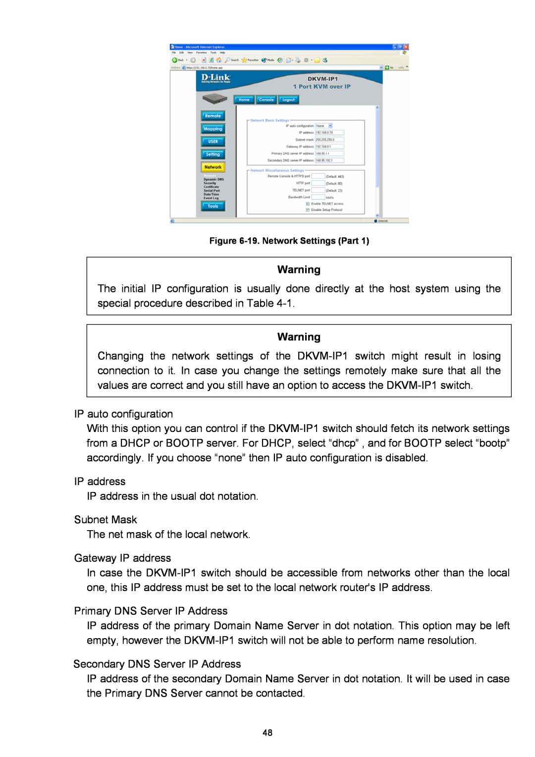 D-Link DKVM-IP1 manual 19. Network Settings Part 