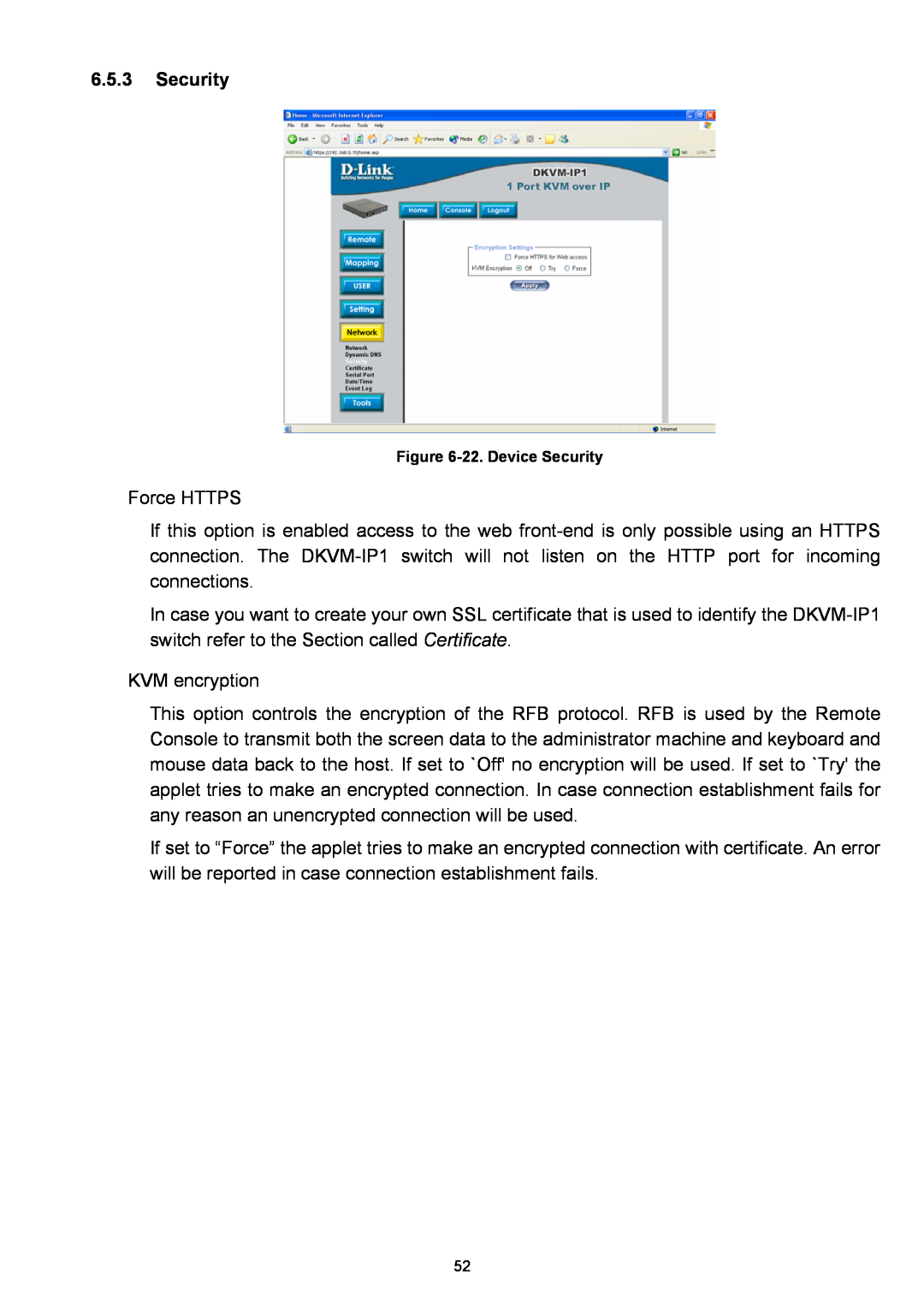 D-Link DKVM-IP1 manual Security 