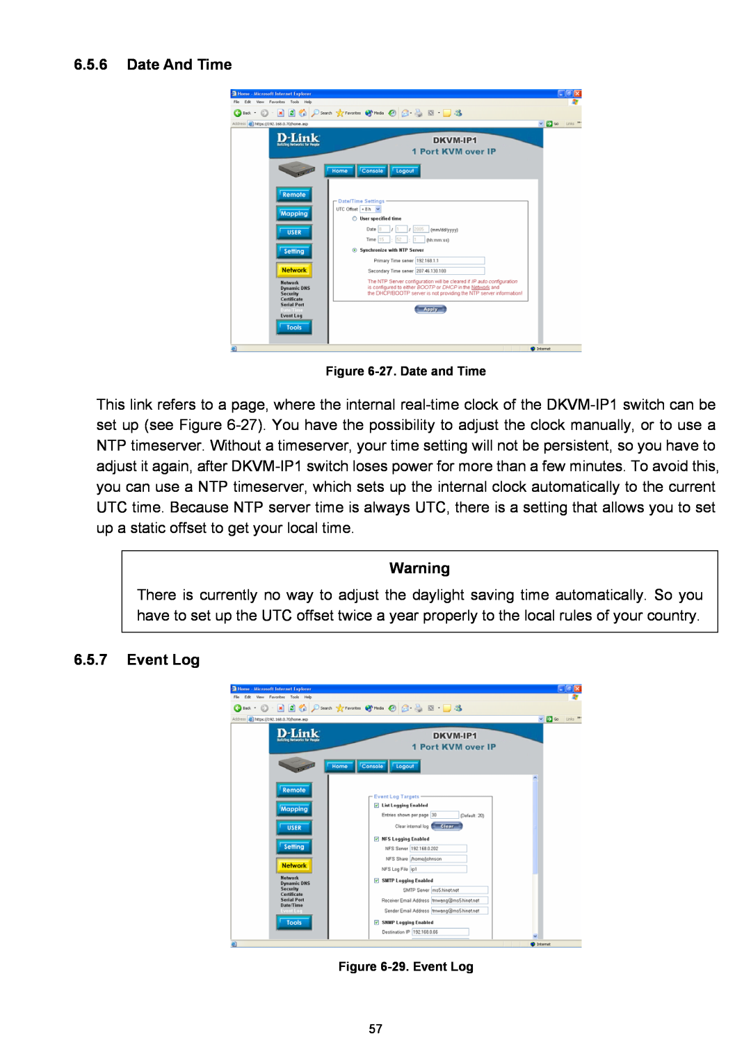D-Link DKVM-IP1 manual Date And Time, 27. Date and Time, 29. Event Log 