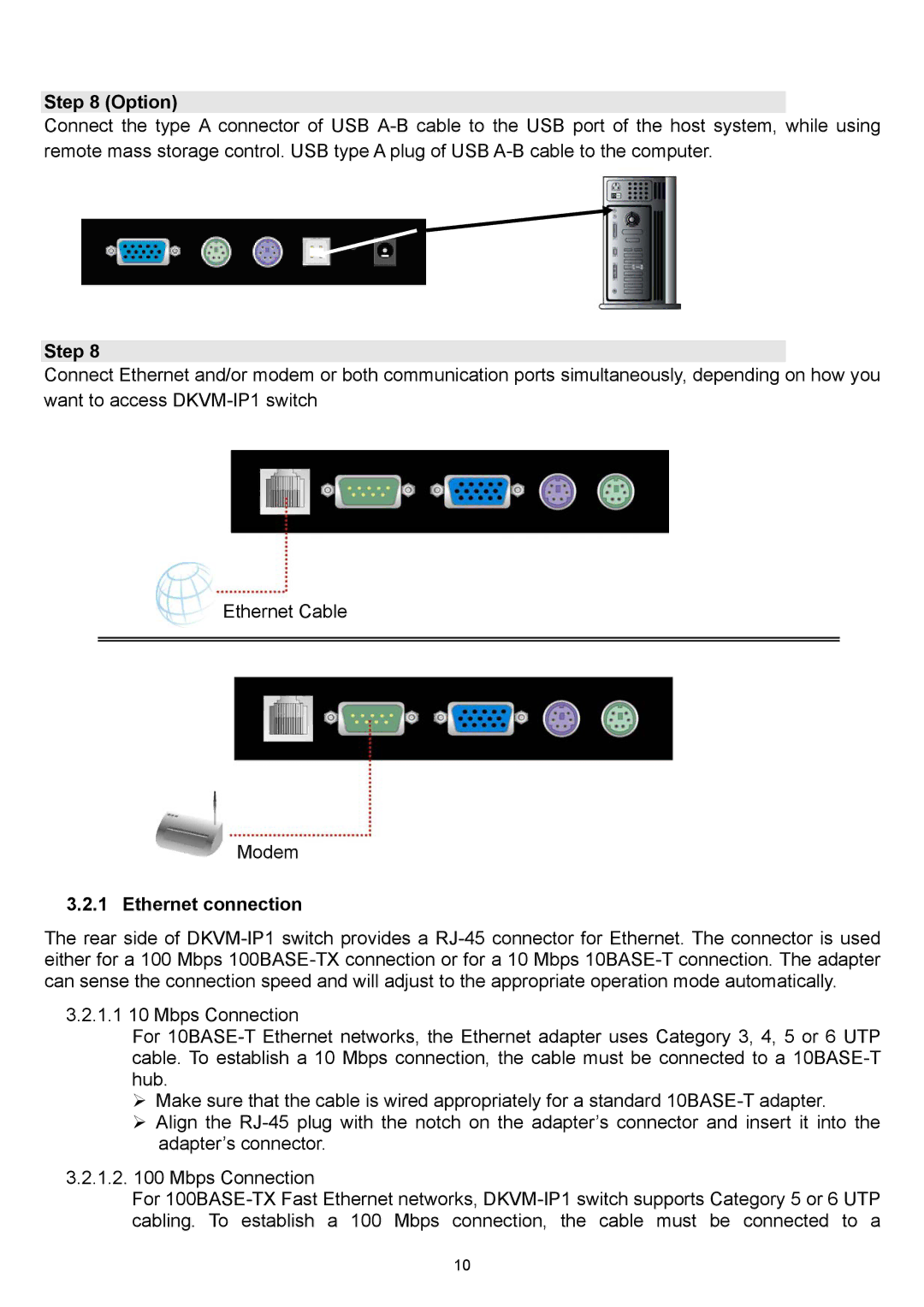 D-Link DKVM-IP1 manual Option, Ethernet connection 