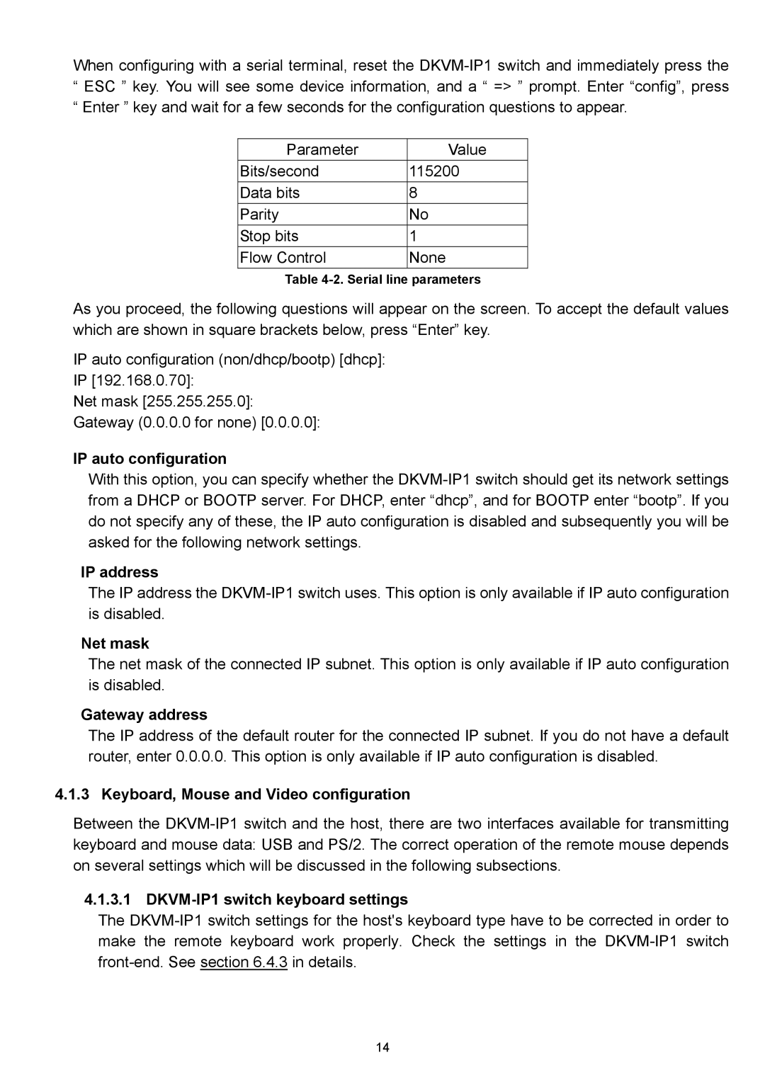 D-Link DKVM-IP1 IP auto configuration, IP address, Net mask, Gateway address, Keyboard, Mouse and Video configuration 