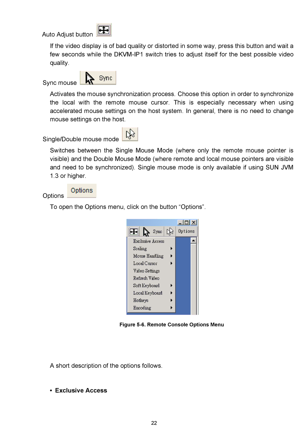 D-Link DKVM-IP1 manual Exclusive Access, Remote Console Options Menu 