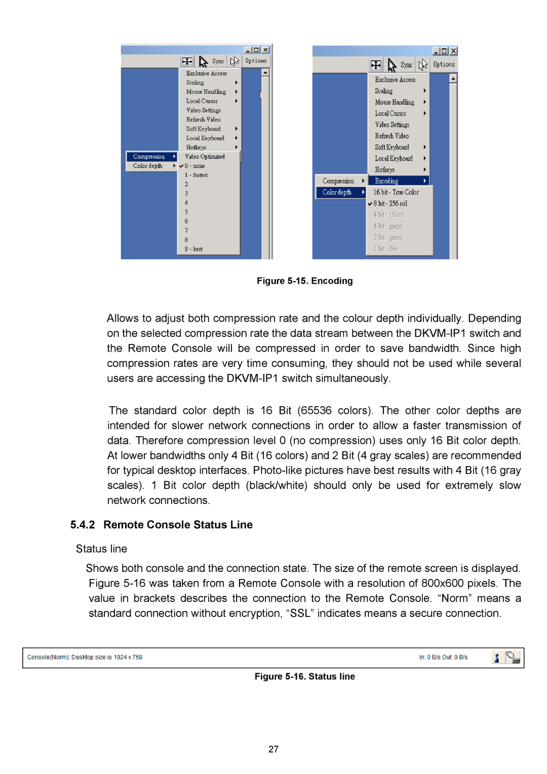 D-Link DKVM-IP1 manual Remote Console Status Line, Encoding 