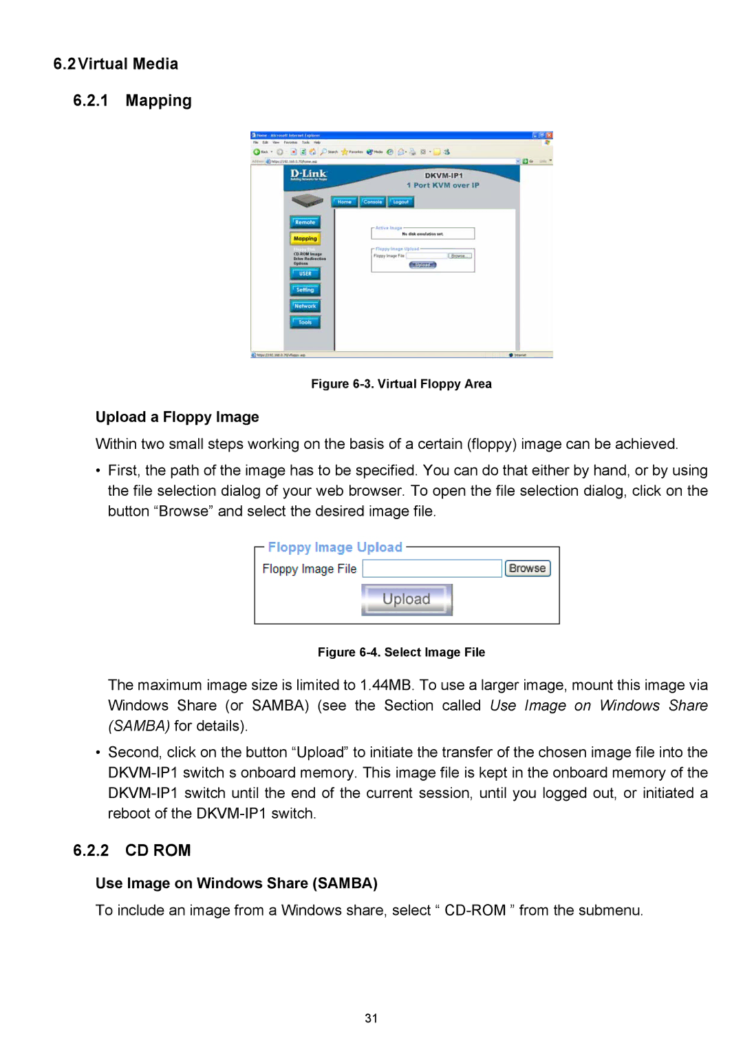 D-Link DKVM-IP1 manual Upload a Floppy Image, Use Image on Windows Share Samba 