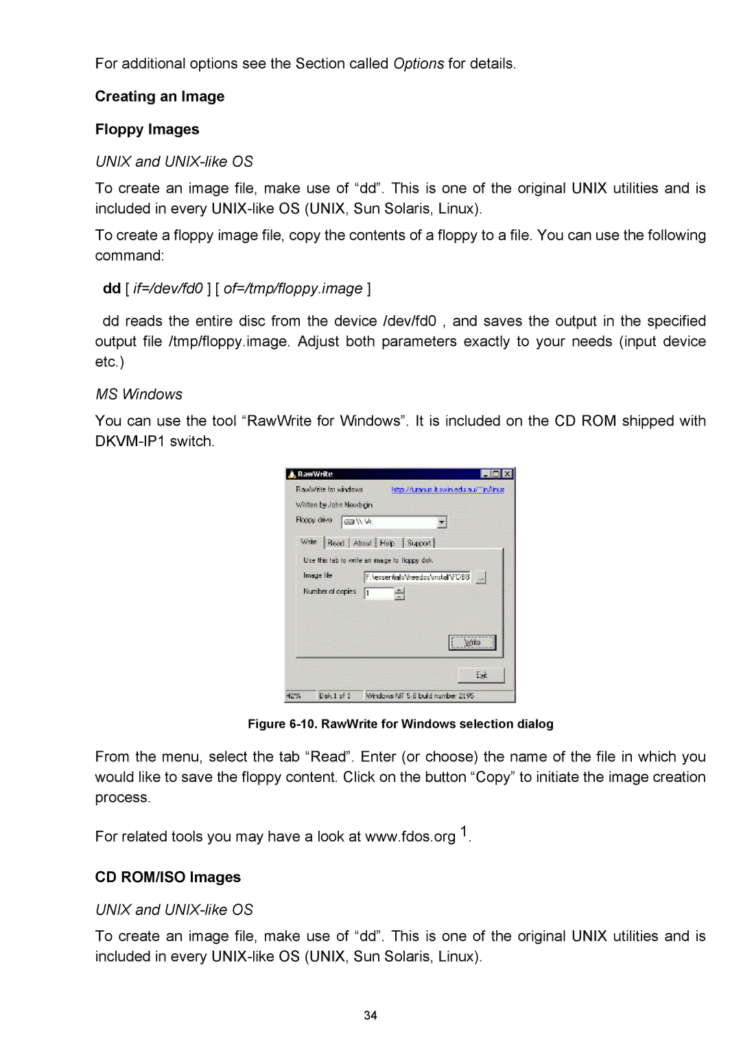 D-Link DKVM-IP1 manual Creating an Image Floppy Images, CD ROM/ISO Images 