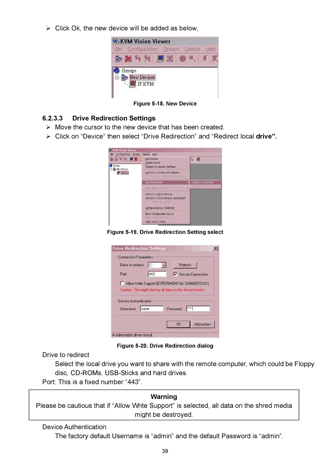 D-Link DKVM-IP1 manual Drive Redirection Settings, New Device 