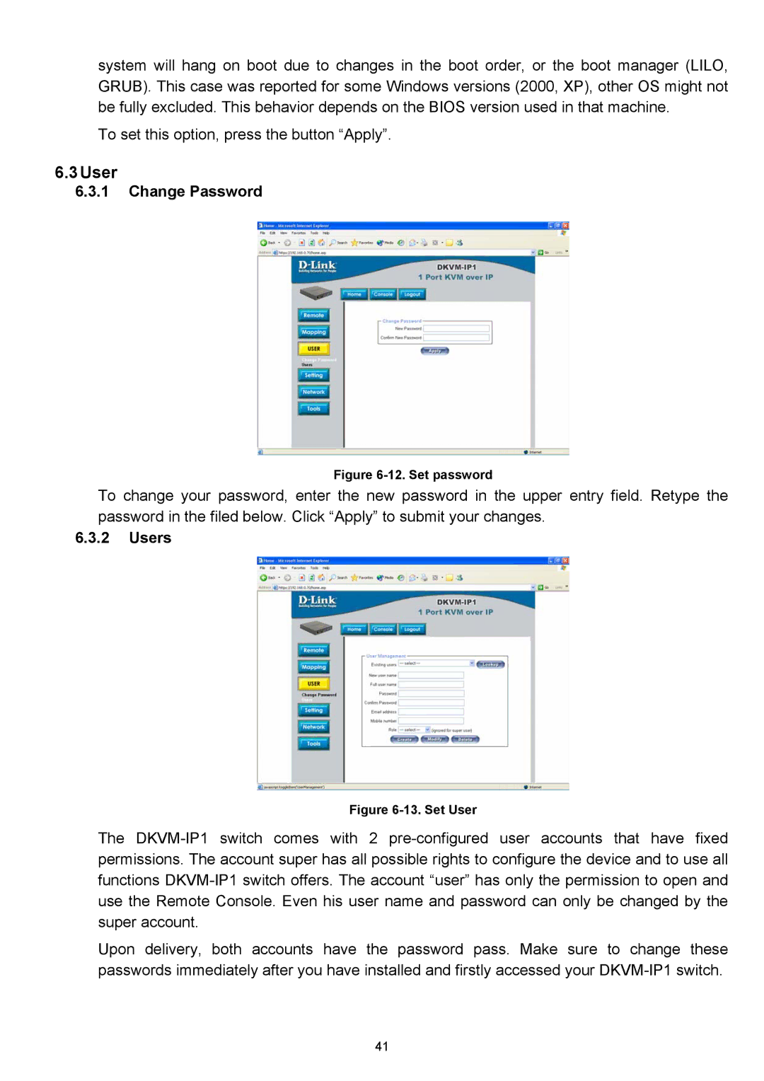 D-Link DKVM-IP1 manual Change Password, Users 