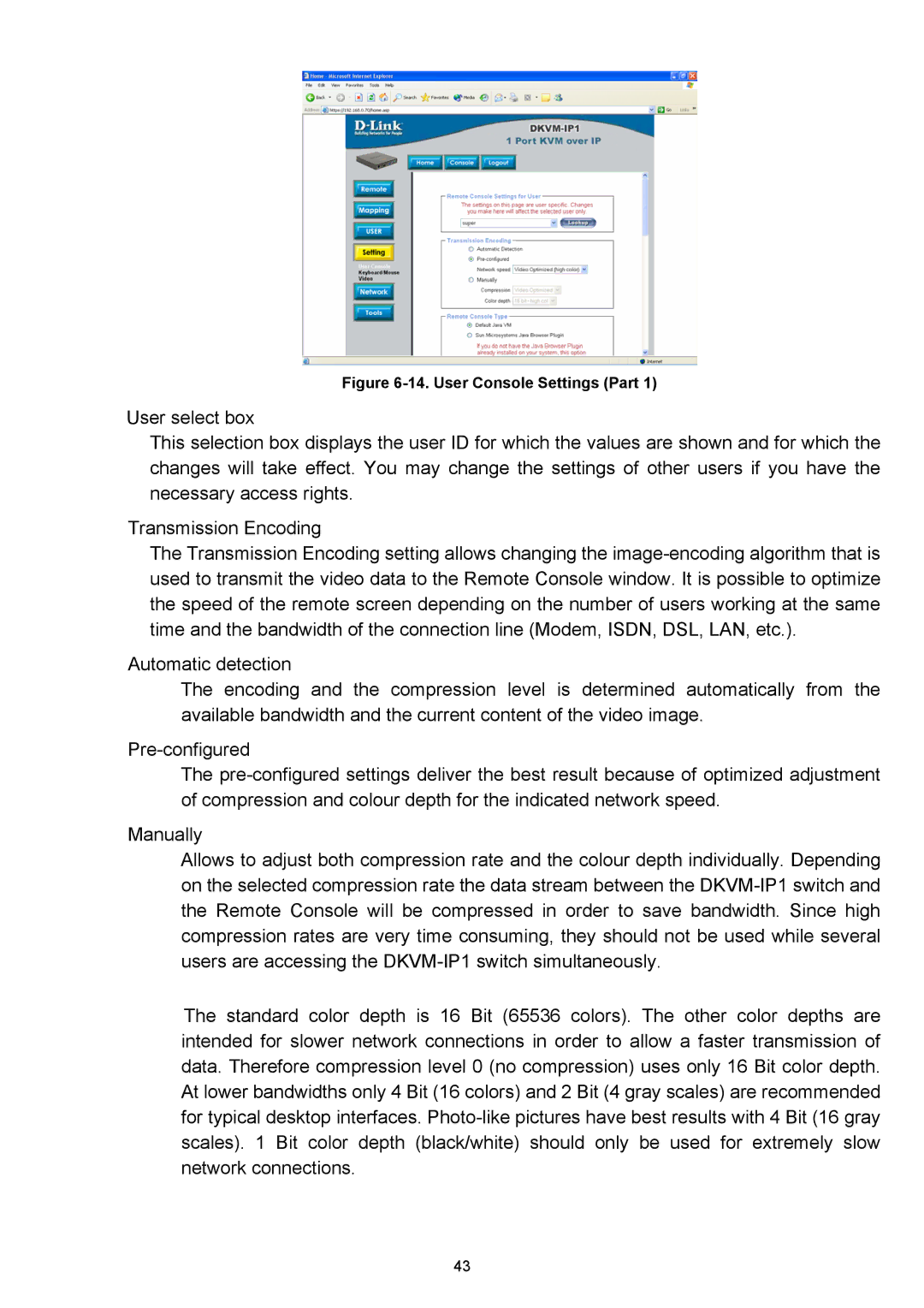 D-Link DKVM-IP1 manual User Console Settings Part 