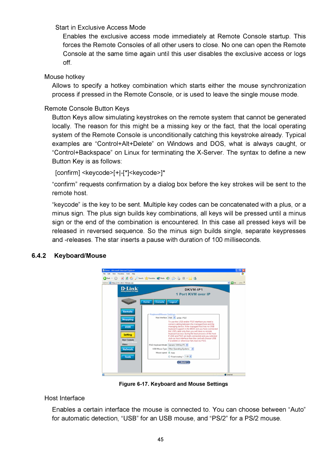 D-Link DKVM-IP1 manual Keyboard/Mouse, Keyboard and Mouse Settings 