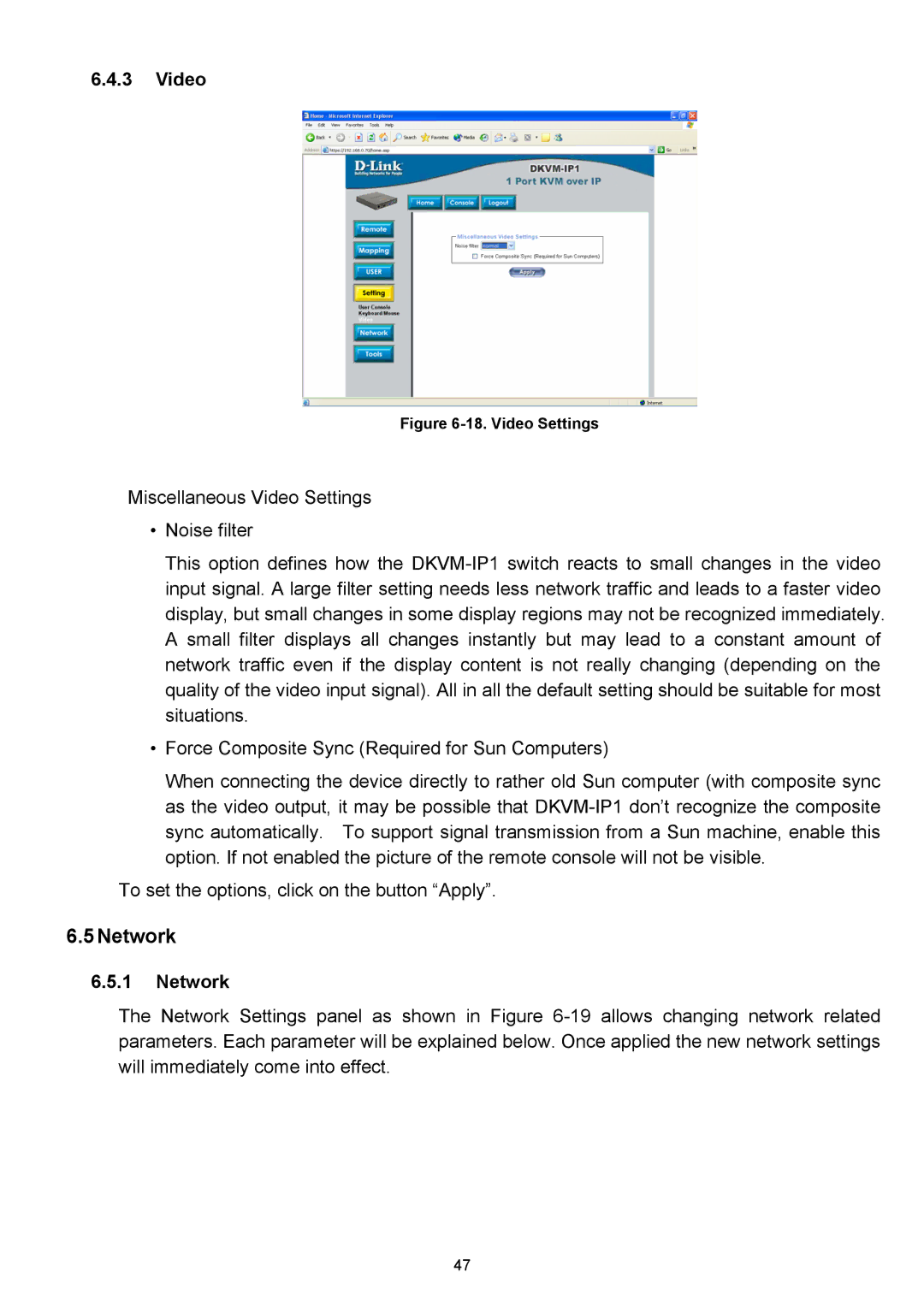 D-Link DKVM-IP1 manual Video, Network 